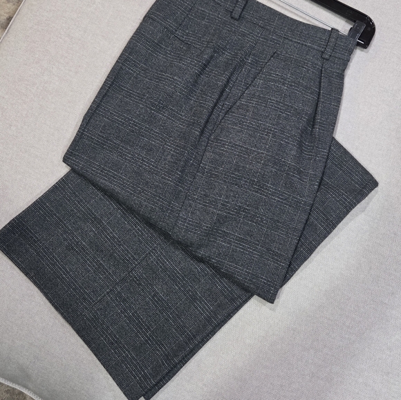Zara EUC Wide Leg Trousers Grey & Tan Plaid Tweed Cashmere Feel! Luxe XL